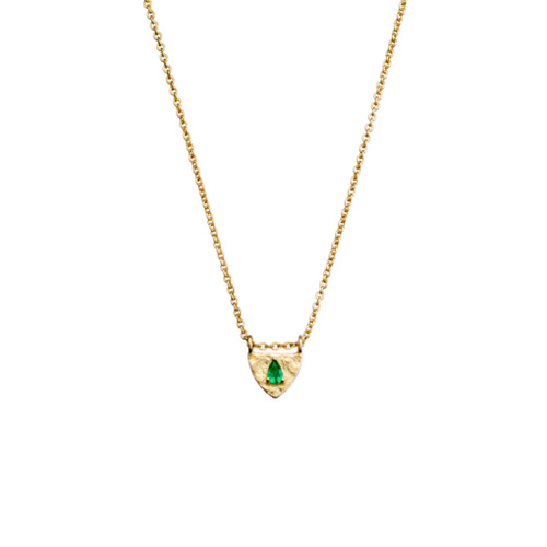 Indulge Yellow Gold Sterling silver shield necklace with emerald CZ detail