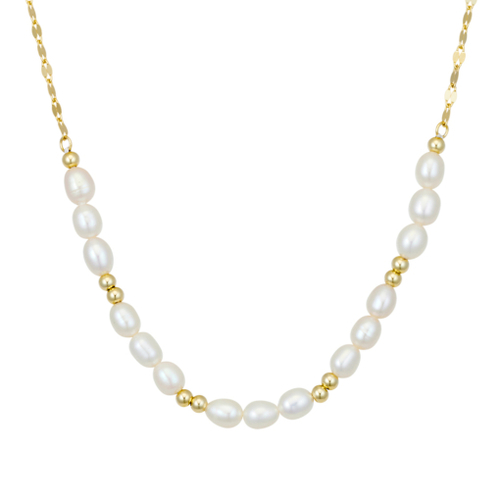 Yellow Gold Plated Sterling silver pearl necklace with beads on a laser cut chain