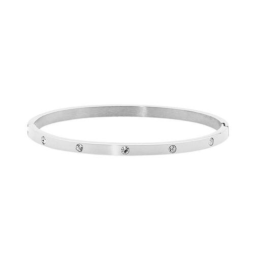 Ellani Stainless Steel Hinged Bangle w/ WH CZ Silver