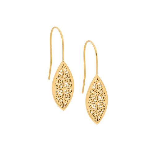 Ellani Stainless Steel Filigree Leaf Earrings YG