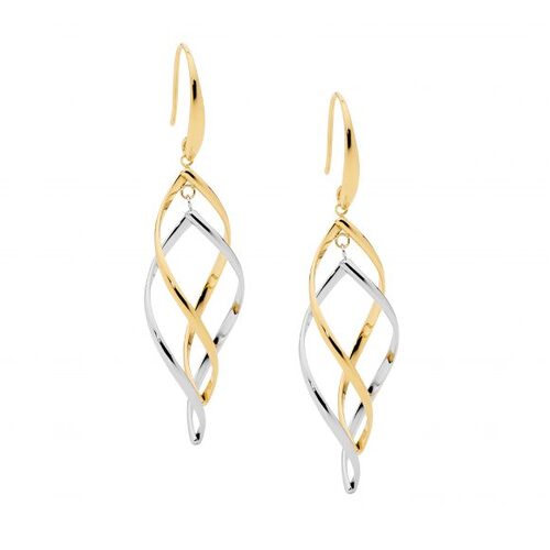 Ellani Stainless Steel Double Twist Drop Earrings Two Tone YG