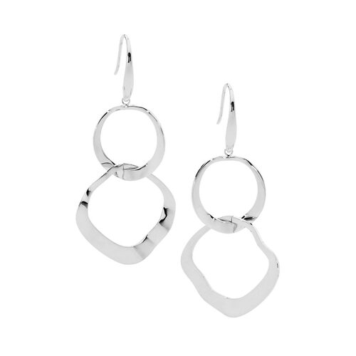 Ellani Stainless Steel Double Wave Open Circle Earrings