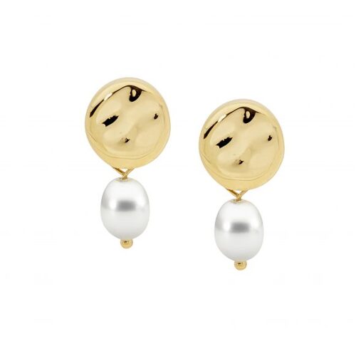 Ellani Stainless Steel Disk Earrings w/ Freshwater Pearl YG