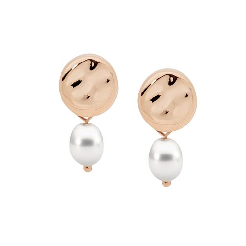 Ellani Stainless Steel Disk Earrings w/ Freshwater Pearl RG