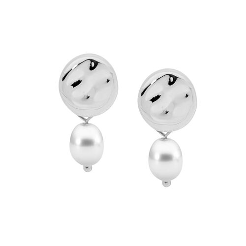 Ellani Stainless Steel Disk Earrings w/ Freshwater Pearl