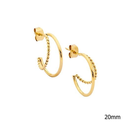 Ellani Stainless Steel 20mm Double Hoop w/twist Earrings YG