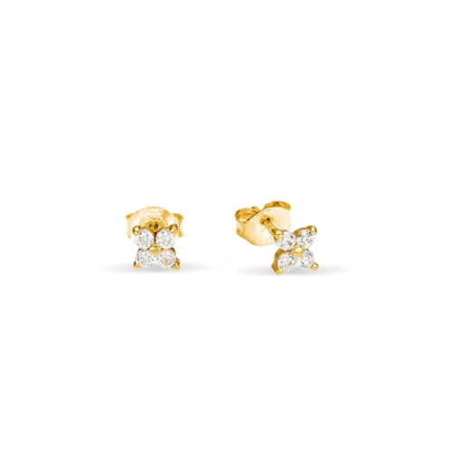 Yellow Gold Plated Sterling Silver Petite CZ Flower Stud Earrings