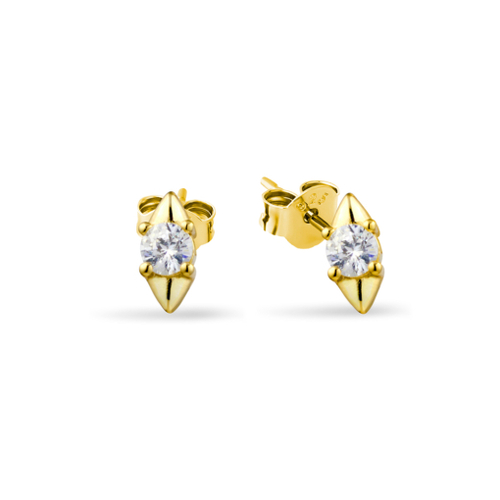 Yellow Gold Plated Sterling silver duo-triangle and centered CZ stud earrings