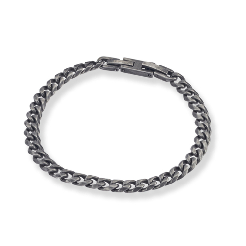 Stainless Steel men’s cuban link bracelet in aged steel finish