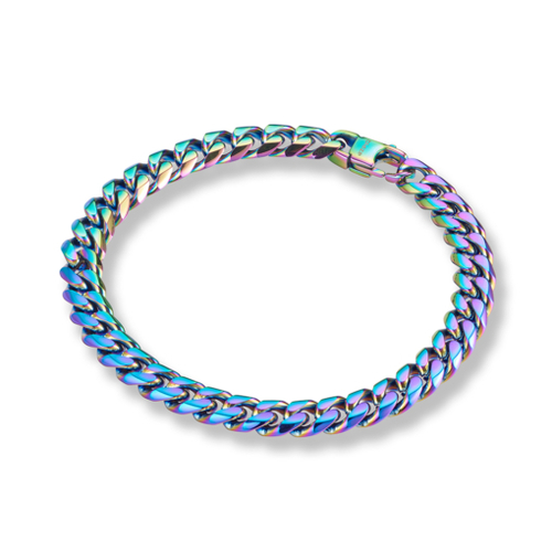 Stainless Steel men’s shiny rainbow finish cuban link bracelet