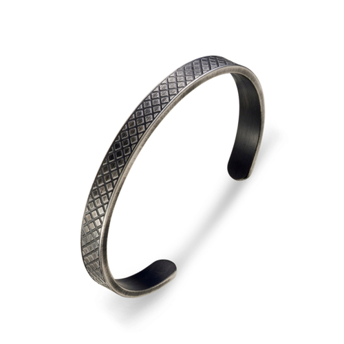 Stainless Steel cross hatch pattern cuff bangle in antique black