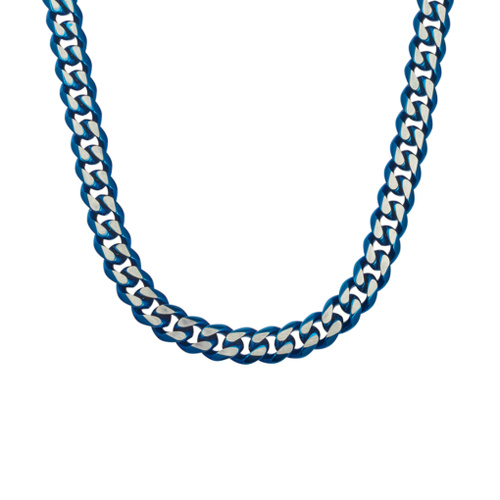 Stainless Steel Cuban link chain in oxidised blue and steel finish - 55cm