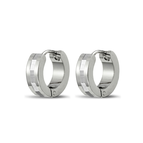 Men’s stainless steel huggie single earring with high shine contrast stripe