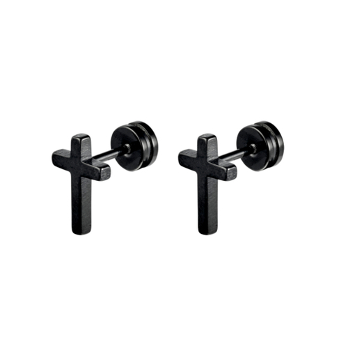 Black Stainless steel single stud cross with screw back