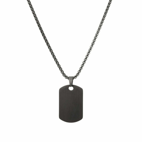 Black IP Stainless steel men’s matte dog tag pendant necklace with box chain