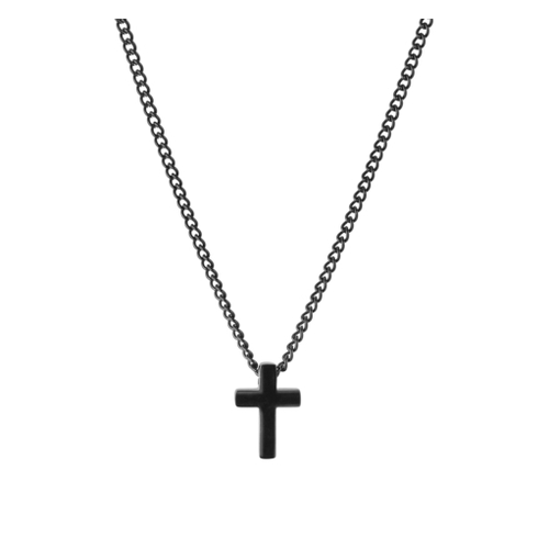 Black IP men’s stainless steel open curb chain necklace with cross pendant