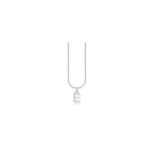 Necklace with letter pendant E and white zirconia - silver