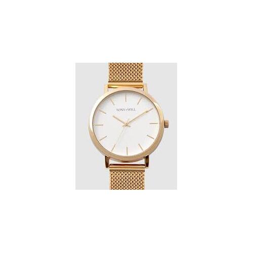 TONY + WILL CLASSIC GOLD MESH, WHITE FACE WATCH