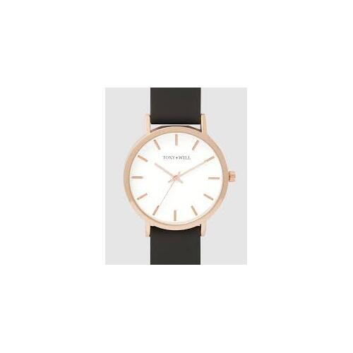 Tony + Will Classic Black Leather 42mm Watch - Rose Gold/White/Black